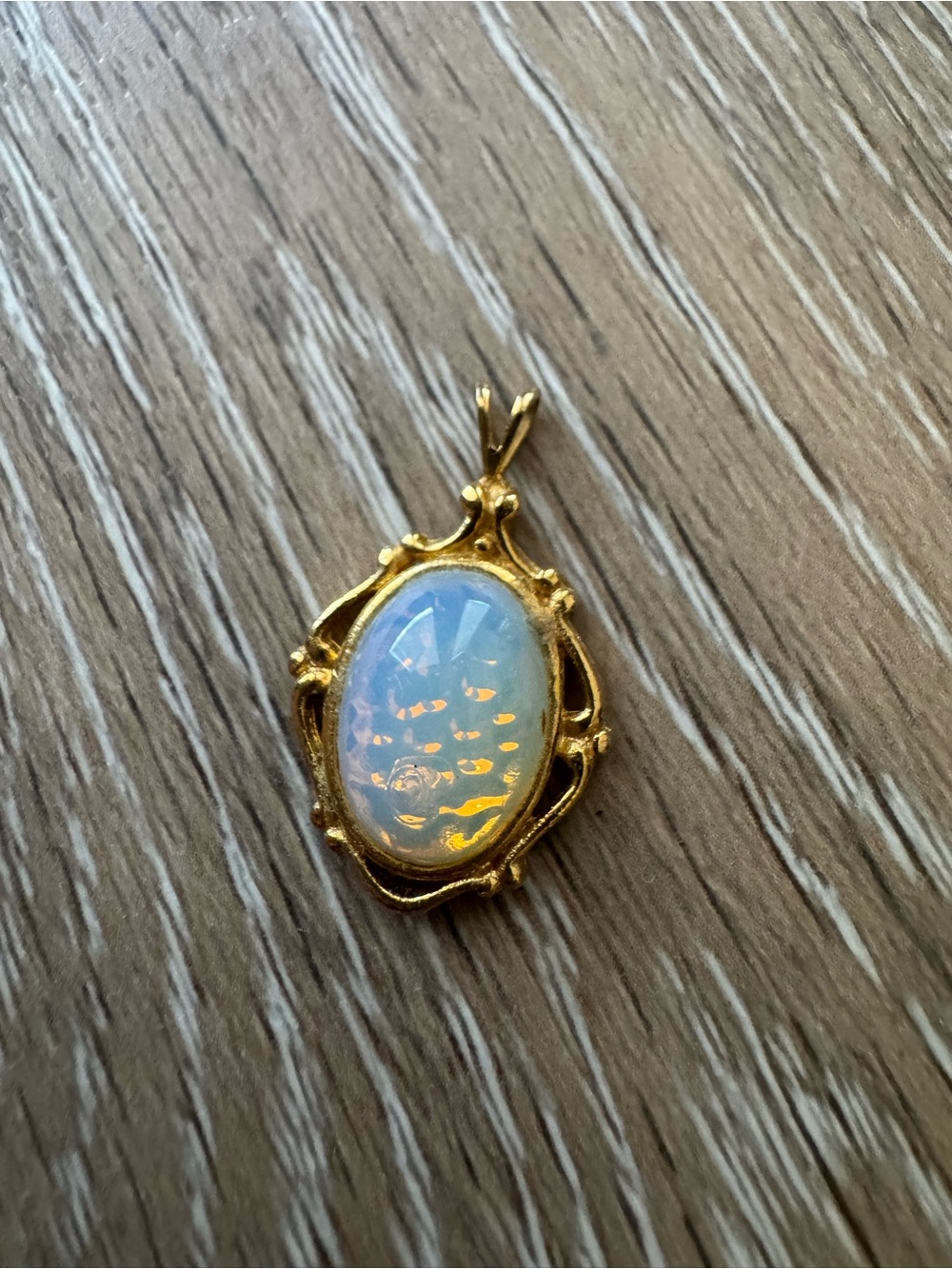 Faux Opal moonstone gold tone charm